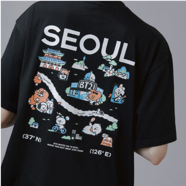 (ONE) BT21 Seoul Edition Short Sleeve T-Shirt VER.1 Black