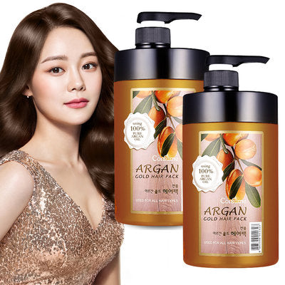 Argan Gold Hair Mask 1000ml 1+1 غير مشمول بالعرض ضعه بالتساوي على شعرك لمده 15 دقيقه بعد شامبو ولفه لمتصاص عناصر الغذائيه