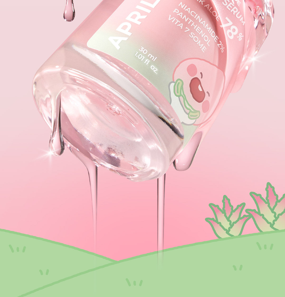 سيت_ مصل مخاطية الصبار الوردي + دبوس الشعر | (SET) Little Apeach Edition] Pink Aloe Musin Serum