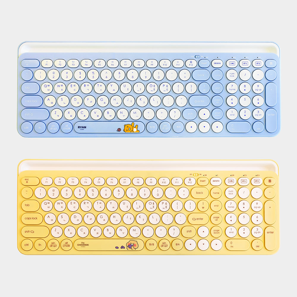 (ONE) Kakao Friends Wireless Multi-Pairing Bluetooth Keyboard with Keyskin Ryan Chun-sik KFK100R