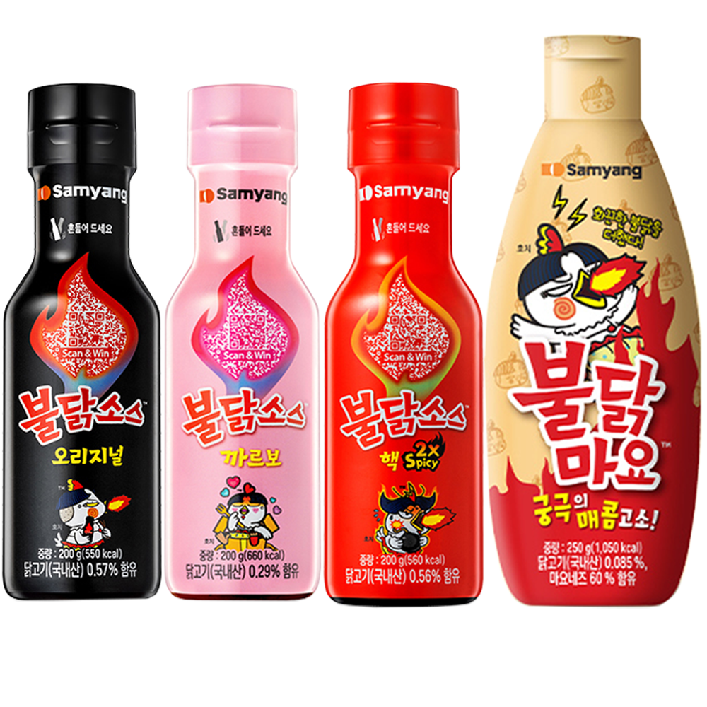 (SET) Samyang Foods Buldak Sauce + Nuclear Buldak Sauce + Carbonara Buldak Sauce + Buldak Mayo Sauce 4 types, 850ml, 1 set