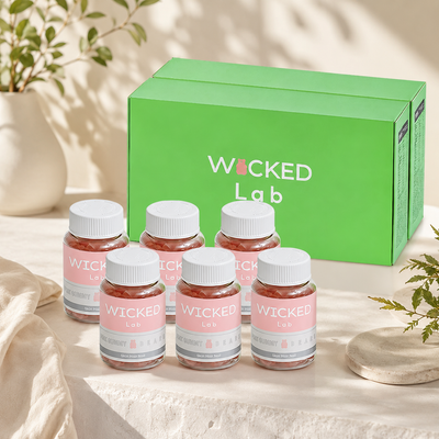 [Hair|شعر] (set) Wicked - Lab Pink Gummy Bear Vegan Multi Vitamin Biotin Jelly 1500 mcg 6 bottles (240 gummy) | مجموعة Wicked - Lab دب جيلي وردي نباتي متعدد الفيتامينات بيوتين جيلي 1500 mcg 6 زجاجات (240 قطعة جيلي)
