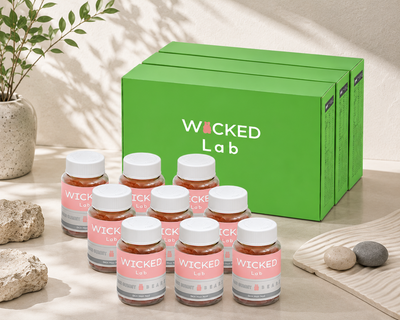 [Hair|شعر] (set) Wicked - Lab Pink Gummy Bear Vegan Multi Vitamin Biotin Jelly 1500 mcg 9 Bottles (360 Gum) | مجموعة Wicked - Lab دب جيلي وردي نباتي متعدد الفيتامينات بيوتين جيلي 1500 mcg 9 زجاجات (360 قطعة جيلي)