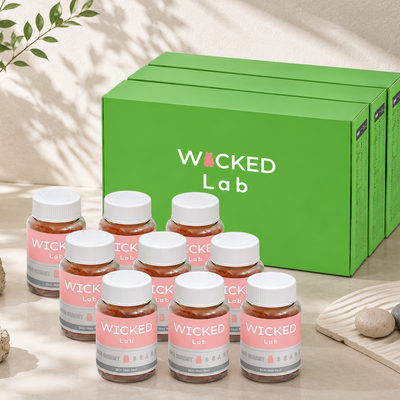[Hair|شعر] (set) Wicked - Lab Pink Gummy Bear Vegan Multi Vitamin Biotin Jelly 1500 mcg 9 Bottles (360 Gum) | مجموعة Wicked - Lab دب جيلي وردي نباتي متعدد الفيتامينات بيوتين جيلي 1500 mcg 9 زجاجات (360 قطعة جيلي)