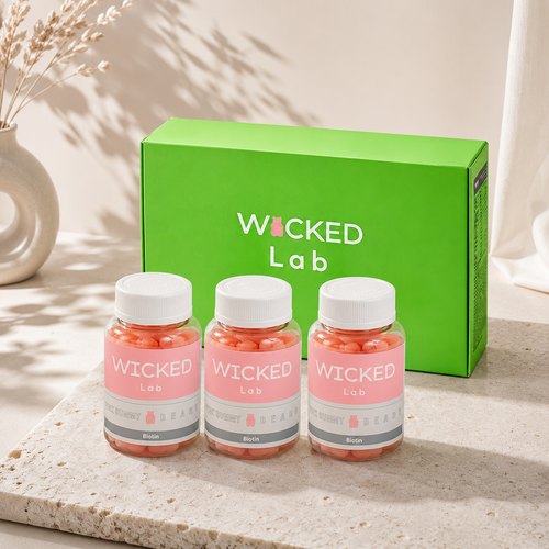 [Hair|شعر] (set) Wicked - Lab Pink Gummy Bear Vegan Multi Vitamin Biotin Jelly 1500 mcg 3 bottles (120 gum) | مجموعة Wicked - Lab دب جيلي وردي نباتي متعدد الفيتامينات بيوتين جيلي 1500 mcg 3 زجاجات (120 قطعة جيلي)