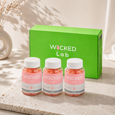 [Hair|شعر] (set) Wicked - Lab Pink Gummy Bear Vegan Multi Vitamin Biotin Jelly 1500 mcg 3 bottles (120 gum) | مجموعة Wicked - Lab دب جيلي وردي نباتي متعدد الفيتامينات بيوتين جيلي 1500 mcg 3 زجاجات (120 قطعة جيلي)