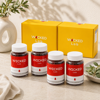 [Vitamin&Health|فيتامين&صحة] (Set) WICKED Lab Ruby Gummy Bear ACV Jelly 68 Gummies (4 Bottles) | ويكد لاب - حلوى دببة روبي بخل التفاح 68 قطعة (4 عبوات)