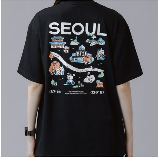 (ONE) BT21 Seoul Edition Short Sleeve T-Shirt VER.1 Black