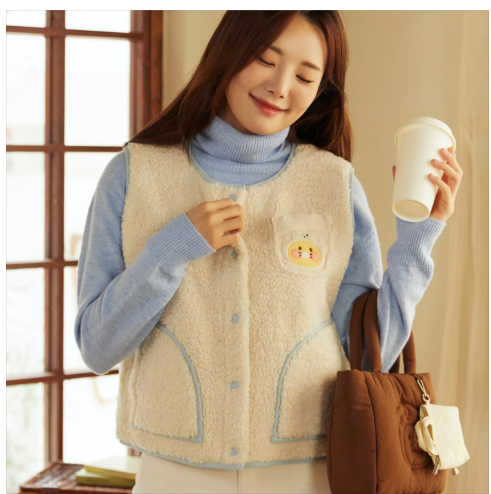 (ONE) KAKAO FRIENDS - Fluffy Friends Short Fleece Vest_Chunsik