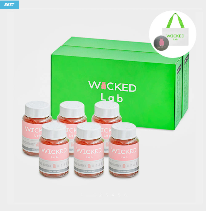 [Hair|شعر] (set) Wicked - Lab Pink Gummy Bear Vegan Multi Vitamin Biotin Jelly 1500 mcg 6 bottles (240 gummy) | مجموعة Wicked - Lab دب جيلي وردي نباتي متعدد الفيتامينات بيوتين جيلي 1500 mcg 6 زجاجات (240 قطعة جيلي)