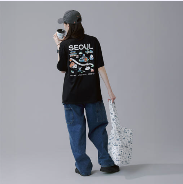 (ONE) BT21 Seoul Edition Short Sleeve T-Shirt VER.1 Black