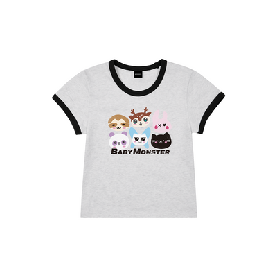 [BABYMONSTER|بيبي مونستر] {Kpop} (One) BABYMONSTER - Character Ringer T-Shirt (CHOOM 2026-27 World Tour) | بيبي مونستر - تيشيرت رينغر (جولة تشوم العالمية)
