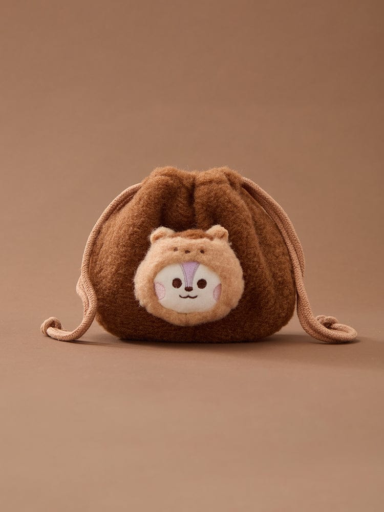 (One) BT21 - Baby More Fluffy Face Plush String Pouch | بي تي 21 - حقيبة حبل بلاش وجه بيبي مورفلافي