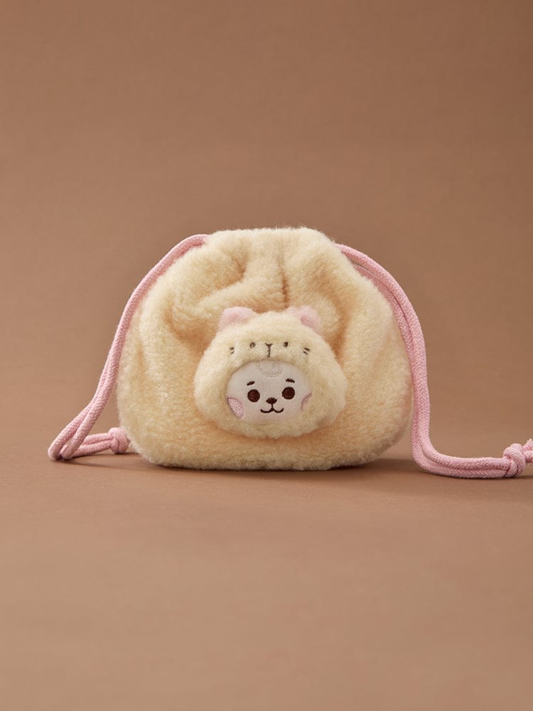 (One) BT21 - Baby More Fluffy Face Plush String Pouch | بي تي 21 - حقيبة حبل بلاش وجه بيبي مورفلافي