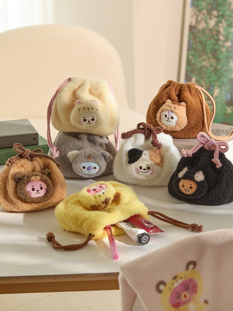 (One) BT21 - Baby More Fluffy Face Plush String Pouch | بي تي 21 - حقيبة حبل بلاش وجه بيبي مورفلافي