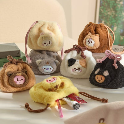 (One) BT21 - Baby More Fluffy Face Plush String Pouch | بي تي 21 - حقيبة حبل بلاش وجه بيبي مورفلافي
