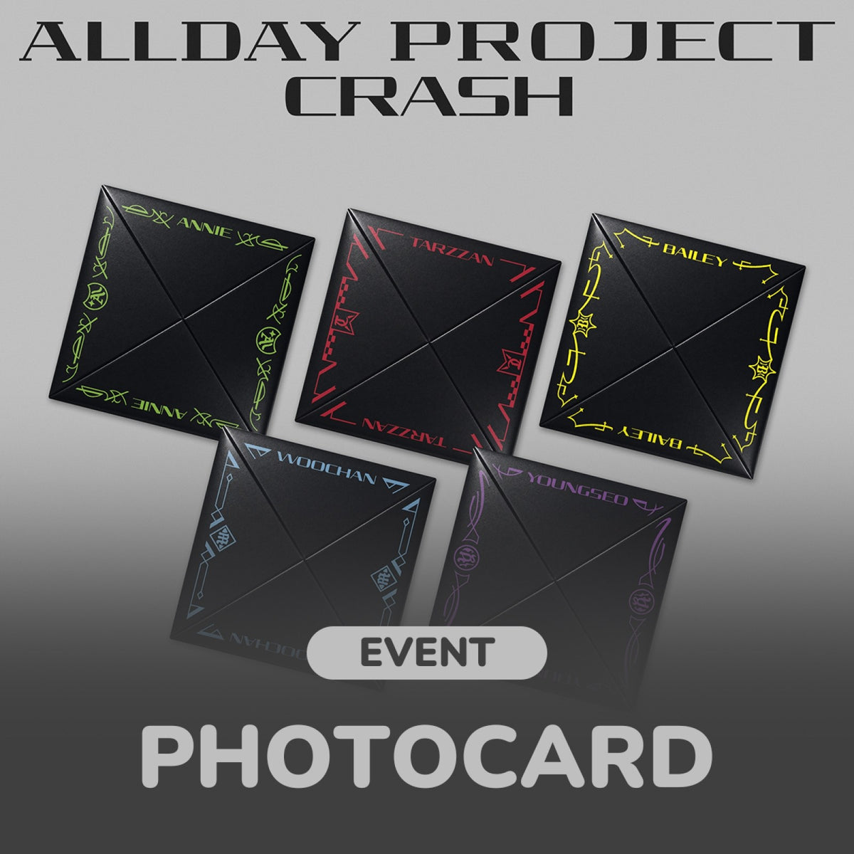 [ALLDAY PROJECT|أولداي بروجكت] {Kpop} (One) ALLDAY PROJECT - The 2nd EP Album [CRASH] (FOCUS Ver., Random 1 of 5) 127 x 127 mm | أولداي بروجكت - الألبوم القصير الثاني [CRASH] (نسخة FOCUS، واحدة عشوائية من ٥) ١٢٧ × ١٢٧ مم