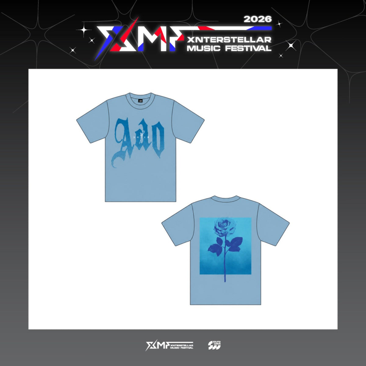 [Ado|آدو] {Kpop} (One) ADO - Fashionable Blue Rose T-Shirt (Light Blue, Size M / XL / XXL) (XMF 2026 Xnterstellar Music Festival) | آدو - تي شيرت الوردة الزرقاء (أزرق فاتح، مقاس M / XL / XXL)