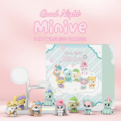 [IVE|آيف] {Kpop} (Set) IVE - MINIVE x MINTRAON 3-in-1 Wireless Charger Luxury Package Set 234 x 234 x 105 mm | آيف - شاحن لاسلكي ٣ في ١ من ميني في × مينت راون طقم العبوة الفاخرة
