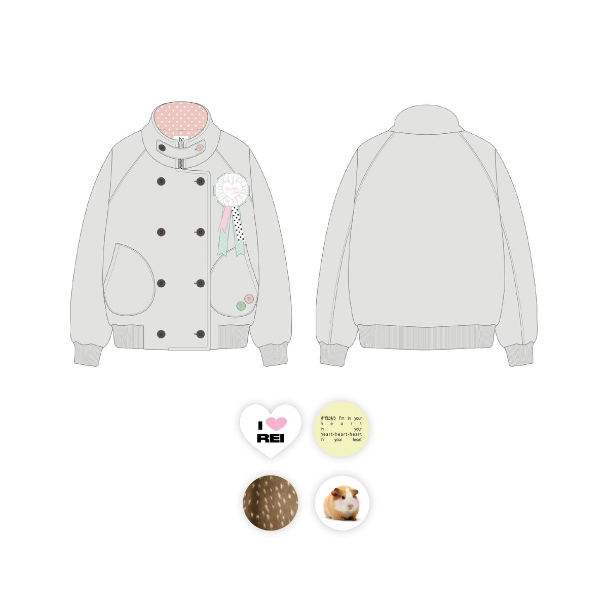 [IVE|آيف] {Kpop} (One) IVE - REI Fleece Jacket + Rosette Corsage + 4 Pin Buttons + Photocard (IVE THE 4TH FAN CONCERT [DIVE into IVE]) | آيف - طقم جاكيت فليس ري + كورساج + 4 دبابيس + بطاقة صور (حفل آيف الرابع [دايف إنتو آيف])