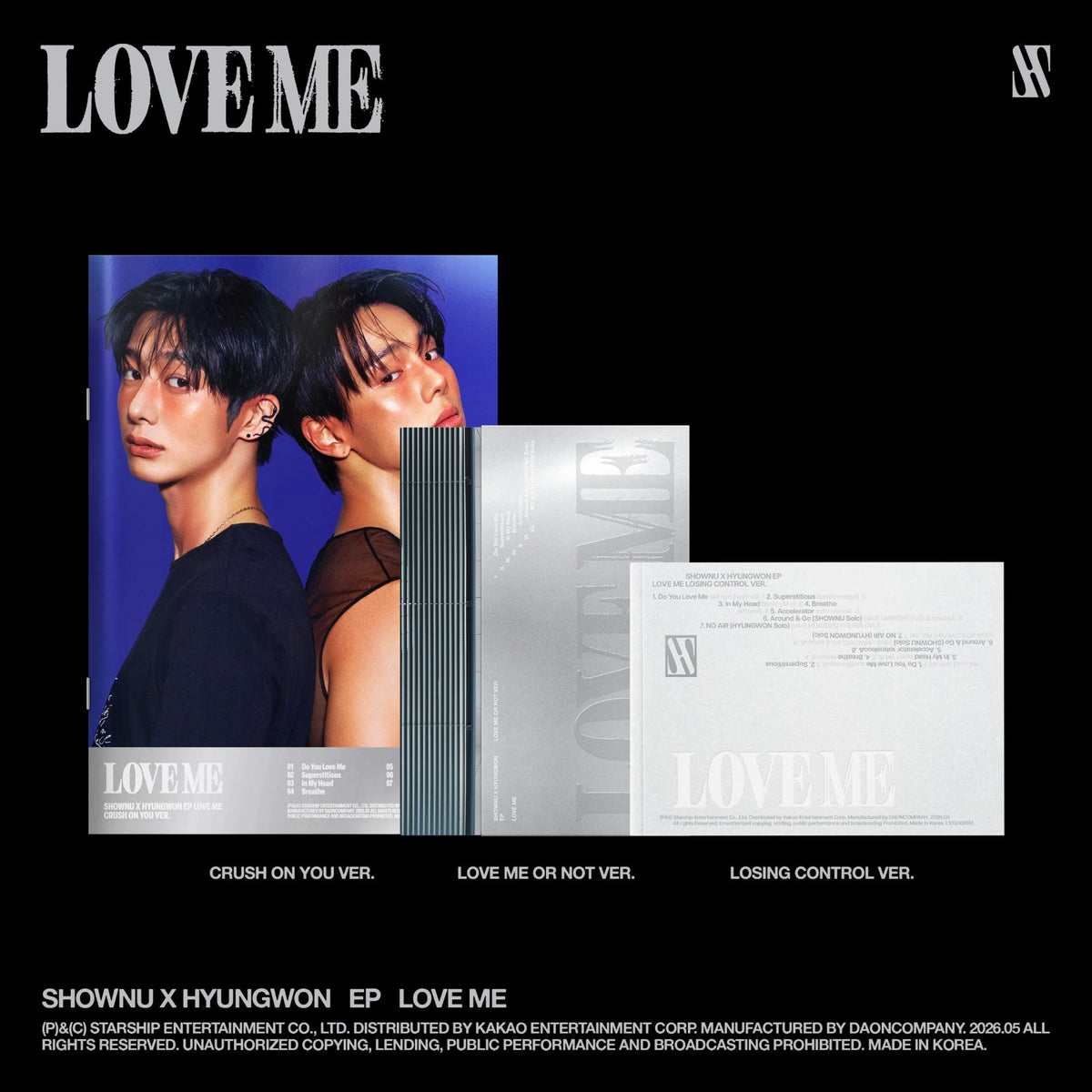 [Monsta X|مونستا اكس] {Kpop} (Set) SHOWNU X HYUNGWON - EP [LOVE ME] (Set of 3 Versions — Love Me or Not + Losing Control + Crush On You) | مونستا اكس - شونو × هيونغ وون - الألبوم القصير [لوف مي] (طقم من ٣ نسخ)