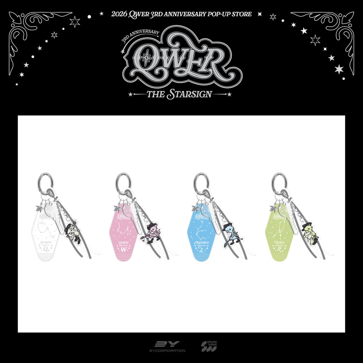 [QWER|كيو دبليو إي آر] {Kpop} (One) QWER - Constellation Keyring 4.4 x 14 cm (Member Select) (3rd Anniversary Pop-Up [THE STAR SIGN]) | كيو دبليو إي آر - ميدالية الأبراج ٤٫٤ × ١٤ سم (اختيار العضو) (المتجر المؤقت للذكرى الثالثة [THE STAR SIGN])