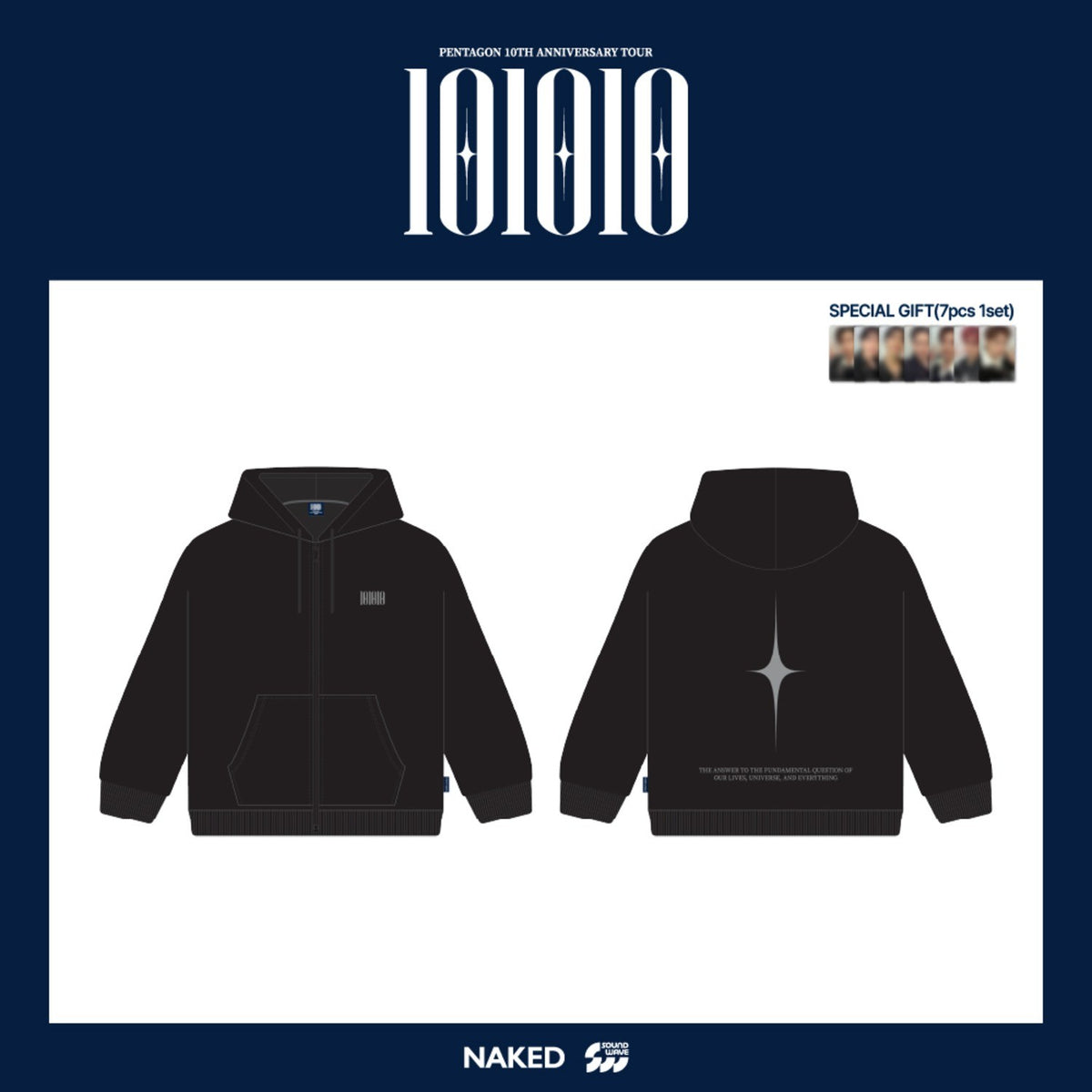 [PENTAGON|بنتاغون] {Kpop} (One) PENTAGON - Zip-Up Hoodie (Black, Free Size) (PENTAGON 2026 TOUR CONCERT [101010]) | بنتاغون - هودي بسحّاب (أسود، مقاس حر)