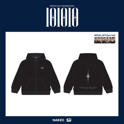[PENTAGON|بنتاغون] {Kpop} (One) PENTAGON - Zip-Up Hoodie (Black, Free Size) (PENTAGON 2026 TOUR CONCERT [101010]) | بنتاغون - هودي بسحّاب (أسود، مقاس حر)