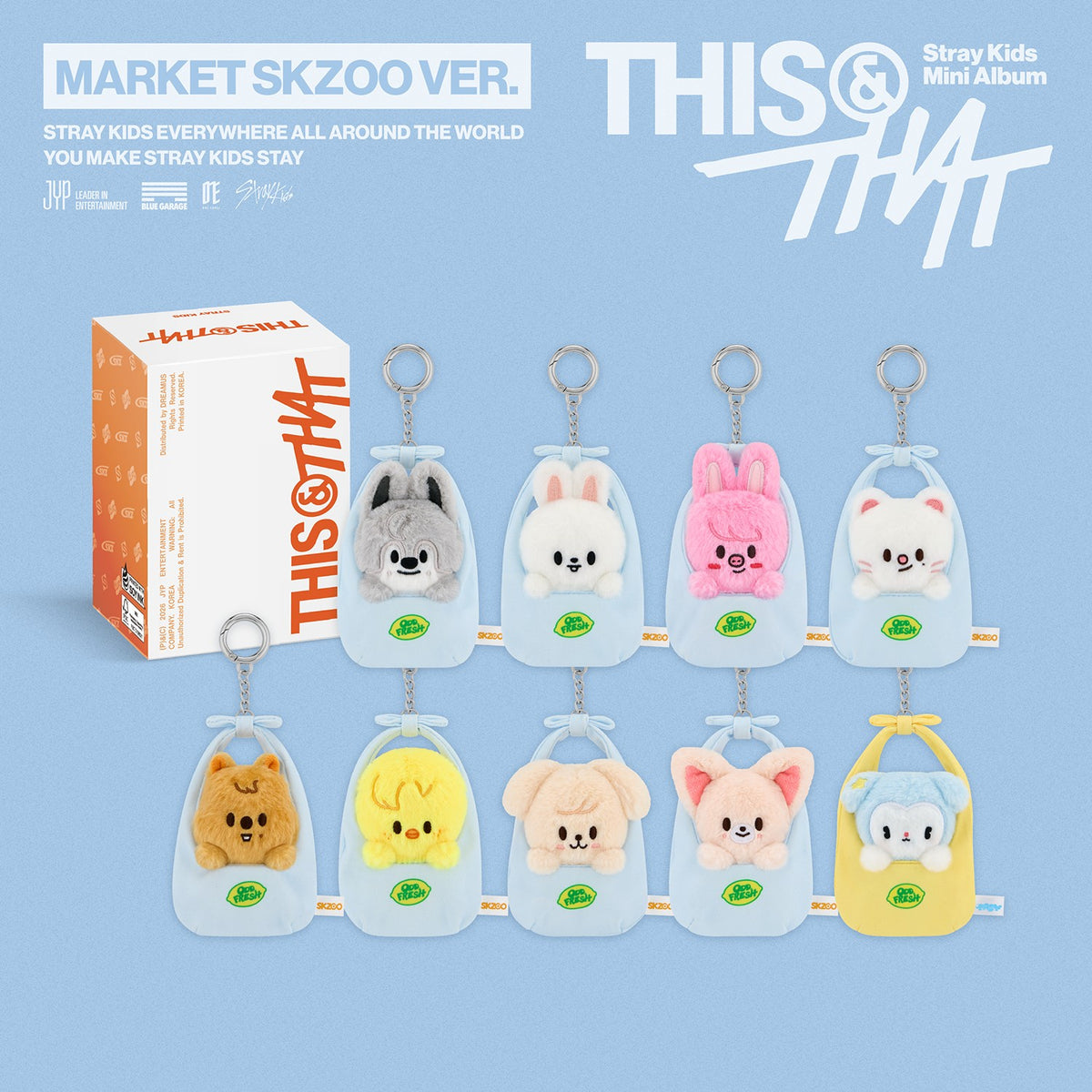 [Stray Kids|ستراي كيدز] (One) STRAY KIDS - The 10th Mini Album [THIS & THAT] MARKET SKZOO Ver. (Jiniret) 9 x 14 x 8 cm + SKZOO Plush | ستراي كيدز - الألبوم المصغر 10 [ذيس آند ذات] نسخة ماركت سكزو (جينيريت)