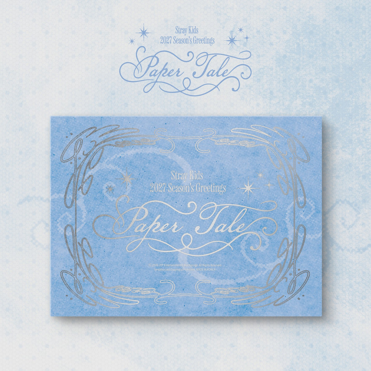 [Stray Kids|ستراي كيدز] (Set) STRAY KIDS - 2027 Season's Greetings [Paper Tale] 27 x 20 x 5 cm, Calendar + Scheduler + Mini Photobook + Photocards | ستراي كيدز - تقويم وأجندة 2027 [بيبر تيل]