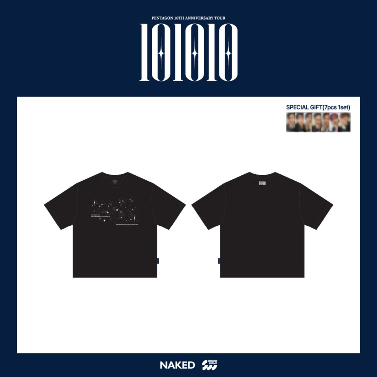 [PENTAGON|بنتاغون] {Kpop} (One) PENTAGON - T-Shirt (Black, Free Size) 100% Cotton (PENTAGON 2026 TOUR CONCERT [101010]) | بنتاغون - تي شيرت (أسود، مقاس حر) قطن ١٠٠٪