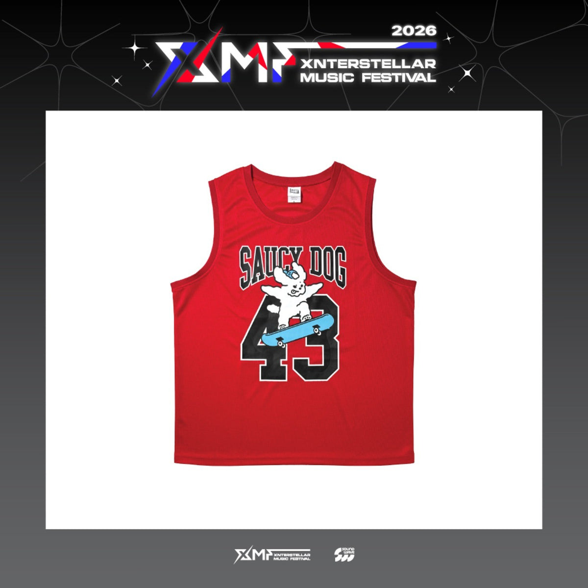 [Saucy Dog|سوسي دوغ] {Kpop} (One) SAUCY DOG - Basketball Uniform Jersey (Red, Number 43) (XMF 2026 Xnterstellar Music Festival) | سوسي دوغ - قميص رياضي (أحمر، رقم 43) (مهرجان إكسنترستيلار الموسيقي 2026)