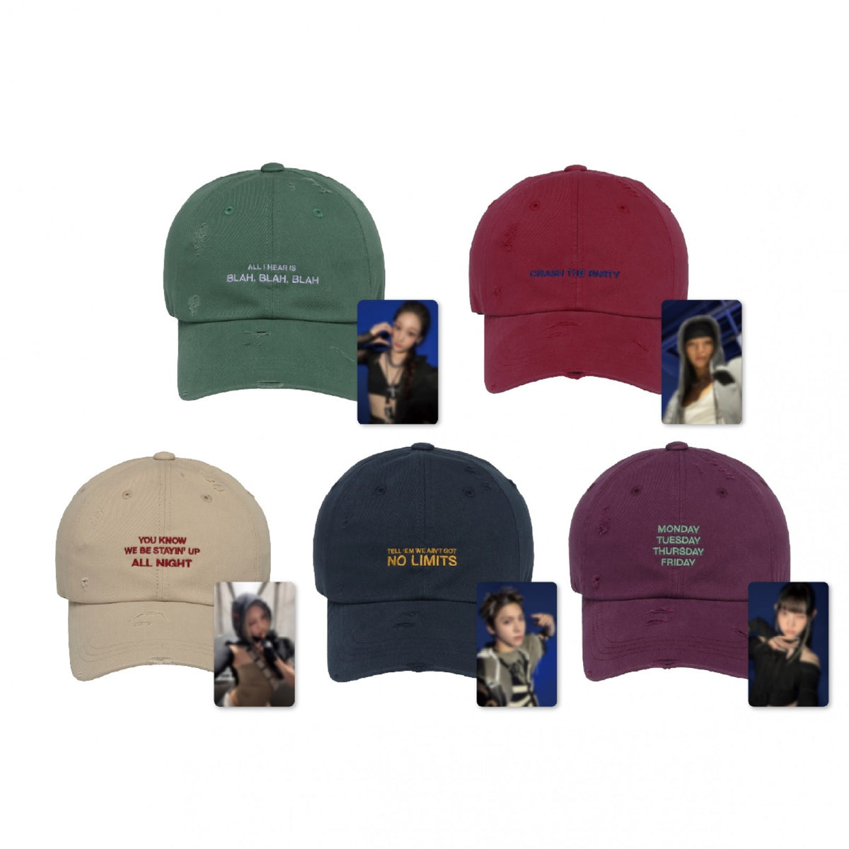 [ALLDAY PROJECT|أولداي بروجكت] {Kpop} (Set) ALLDAY PROJECT - Ball Cap Set, Head 56 / Height 16.5 / Brim 7.5 cm + Photocard (Member Select, 5 Colours) (CRASH Official Merch) | أولداي بروجكت - طقم كاب