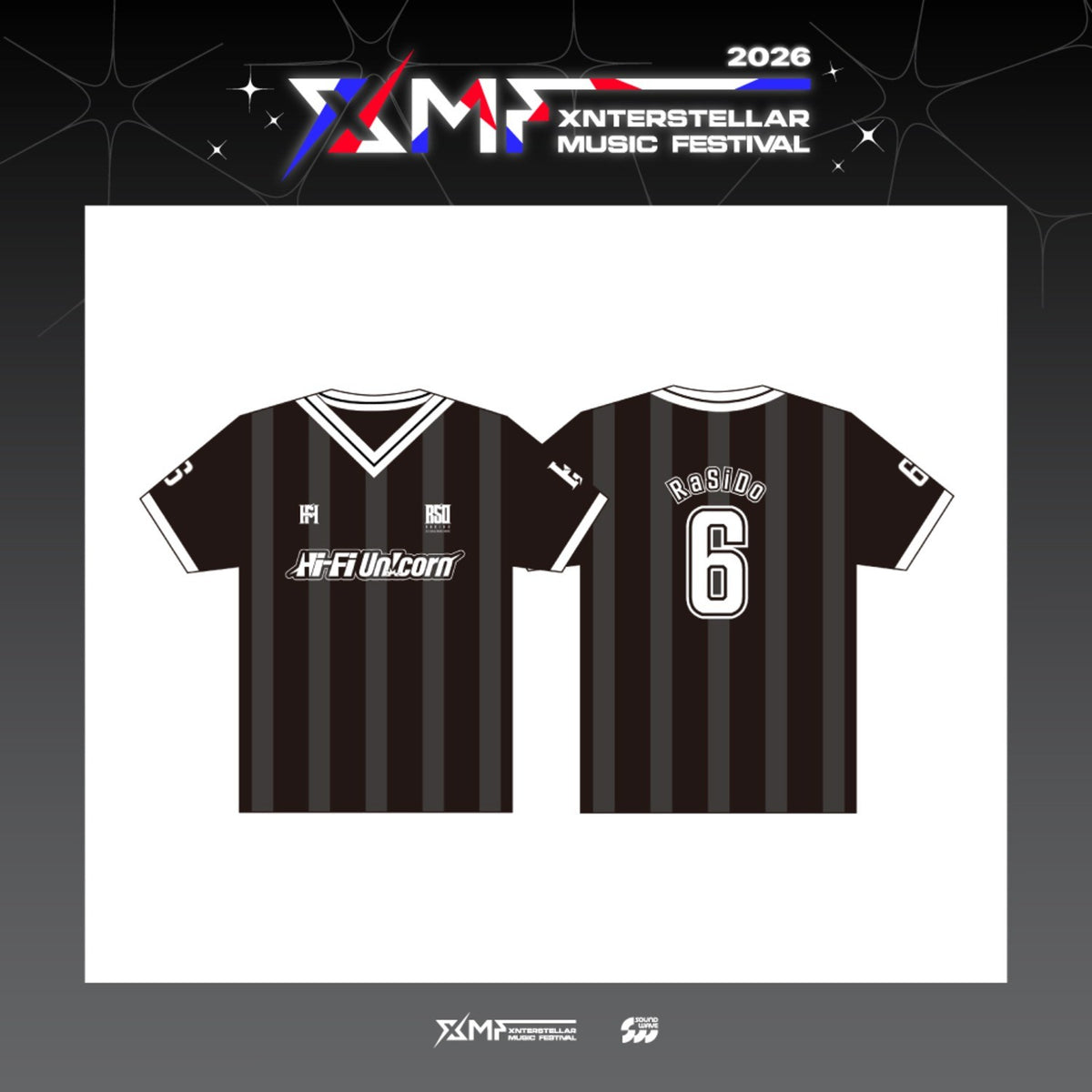 [Hi-Fi Un!corn|هاي فاي يونيكورن] {Kpop} (One) HI-FI UN!CORN - Official Uniform (Football Jersey, Black) (XMF 2026 Xnterstellar Music Festival) | هاي فاي يونيكورن - الزي الرسمي (قميص كرة قدم، أسود) (مهرجان XMF 2026 إكسنترستيلار الموسيقي)