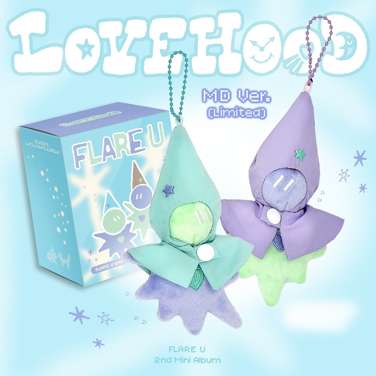 [FLARE U|فلير يو] {Kpop} (One) FLARE U - 2nd Mini Album [LOVEHOOD] MD Ver. Limited Edition + Fairy Keyring (Random 1 of 2) | فلير يو - الألبوم المصغر الثاني [LOVEHOOD] نسخة MD المحدودة مع ميدالية