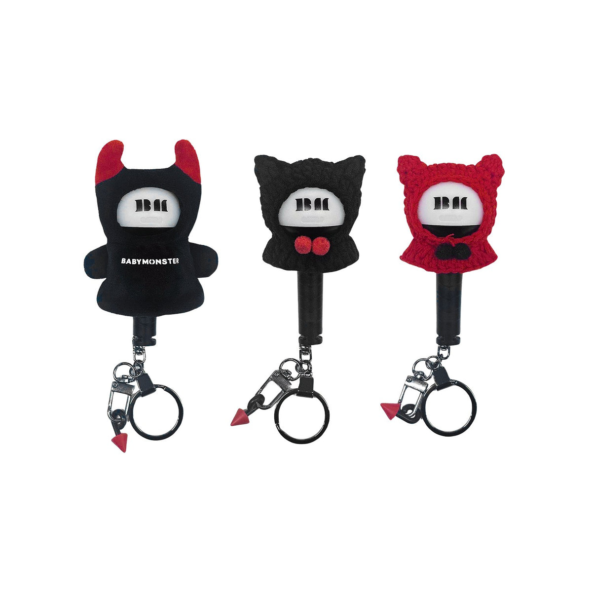 [BABYMONSTER|بيبي مونستر] {Kpop} (One) BABYMONSTER - Official Light Stick Keyring Plush Cover (Cape Black / Cape Red) | بيبي مونستر - غطاء قماشي لميدالية العصا المضيئة الرسمية (عباءة سوداء / عباءة حمراء)
