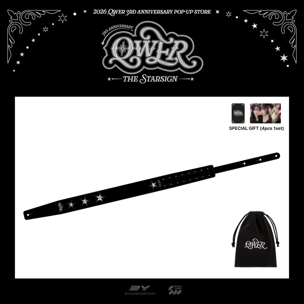 [QWER|كيو دبليو إي آر] {Kpop} (Set) QWER - Guitar Strap 113 x 6 cm Leather Set (3rd Anniversary Pop-Up [THE STAR SIGN]) | كيو دبليو إي آر - طقم حزام غيتار جلد ١١٣ × ٦ سم (المتجر المؤقت للذكرى الثالثة [THE STAR SIGN])