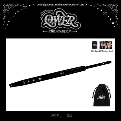 [QWER|كيو دبليو إي آر] {Kpop} (Set) QWER - Guitar Strap 113 x 6 cm Leather Set (3rd Anniversary Pop-Up [THE STAR SIGN]) | كيو دبليو إي آر - طقم حزام غيتار جلد ١١٣ × ٦ سم (المتجر المؤقت للذكرى الثالثة [THE STAR SIGN])