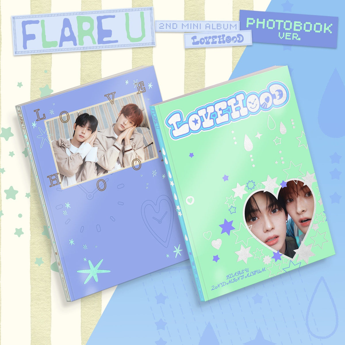 [FLARE U|فلير يو] {Kpop} (One) FLARE U - 2nd Mini Album [LOVEHOOD] Photobook Ver. (BOYHOOD / LOVE O'CLOCK, Random 1 of 2) | فلير يو - الألبوم المصغر الثاني [LOVEHOOD] نسخة كتيب الصور (عشوائية من ٢)