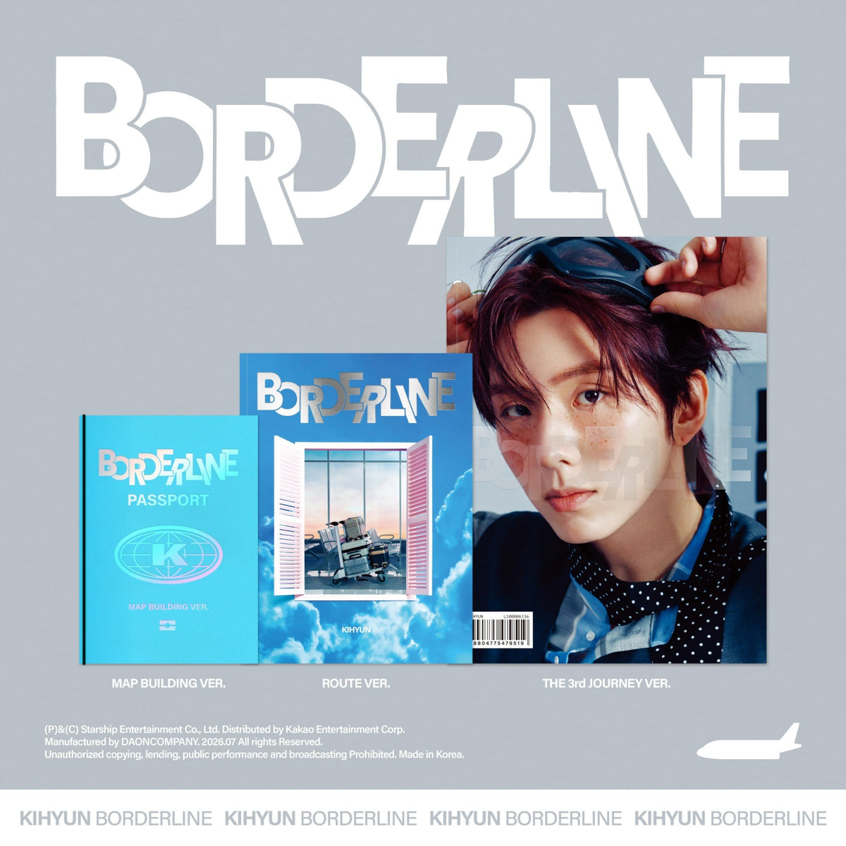 [Monsta X|مونستا اكس] {Kpop} (Set) MONSTA X KIHYUN - EP [BORDERLINE] Version Set of 3 (The 3rd Journey + Route + Map Building) | مونستا اكس كيهيون - الألبوم القصير [بوردرلاين] طقم ٣ نسخ