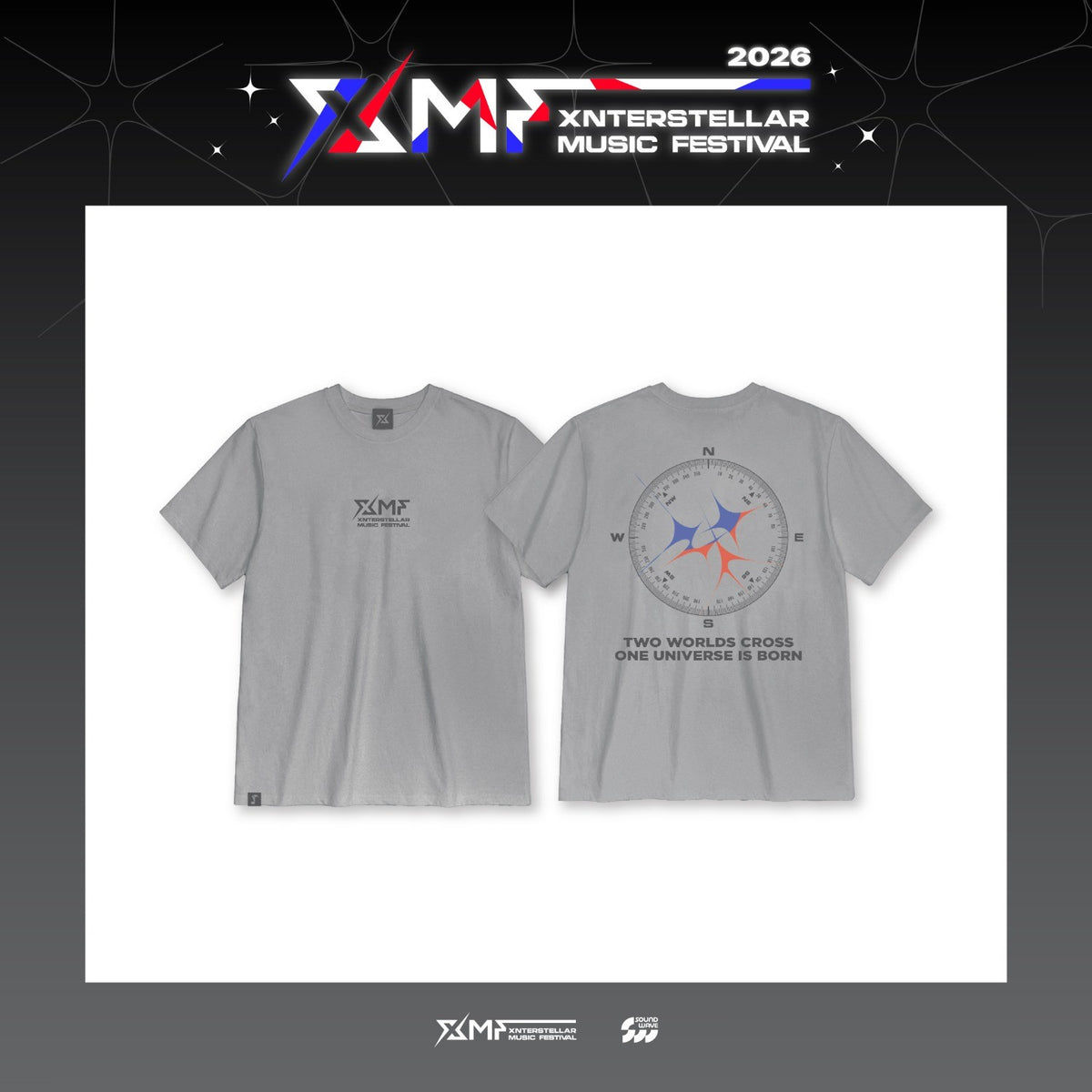 [XMF|إكس إم إف] {Kpop} (One) XMF - T-Shirt Free Size (Compass Gray Ver.) (XMF 2026 Xnterstellar Music Festival) | إكس إم إف - تي شيرت مقاس حر (نسخة رمادي البوصلة) (مهرجان إكسنترستيلار الموسيقي XMF 2026)