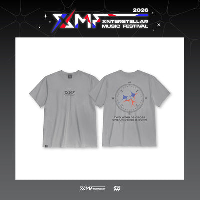 [XMF|إكس إم إف] {Kpop} (One) XMF - T-Shirt Free Size (Compass Gray Ver.) (XMF 2026 Xnterstellar Music Festival) | إكس إم إف - تي شيرت مقاس حر (نسخة رمادي البوصلة) (مهرجان إكسنترستيلار الموسيقي XMF 2026)