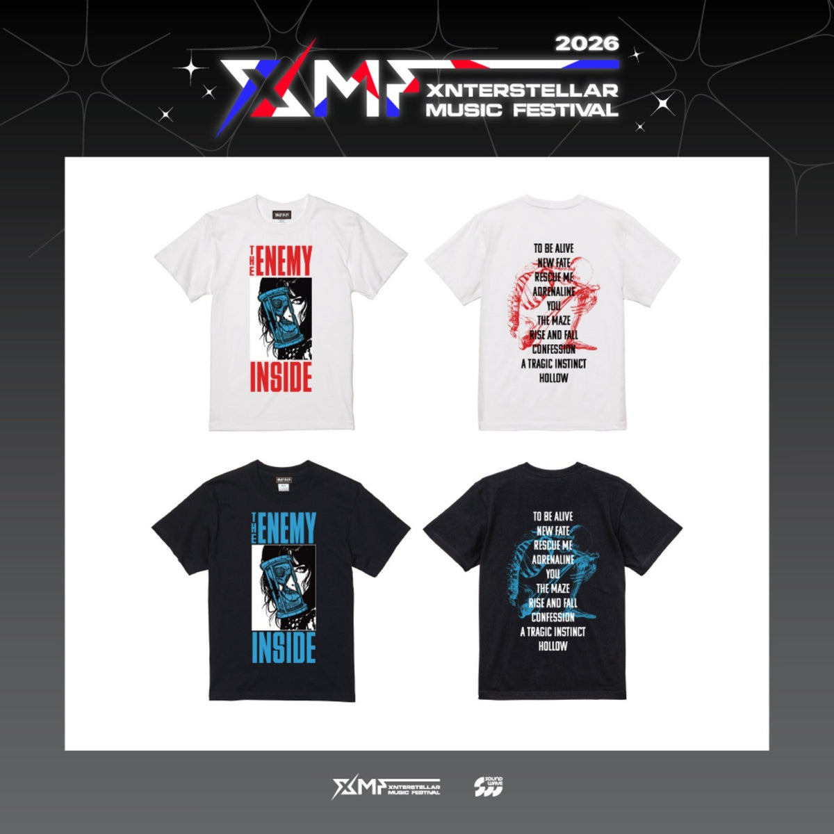 [coldrain|كولدرين] {Kpop} (One) COLDRAIN - The Enemy Inside Track List T-Shirt (Black L / XL, White L / XL / XXL) (XMF 2026 Xnterstellar Music Festival) | كولدرين - تي شيرت قائمة أغاني The Enemy Inside (أسود L / XL، أبيض L / XL / XXL)