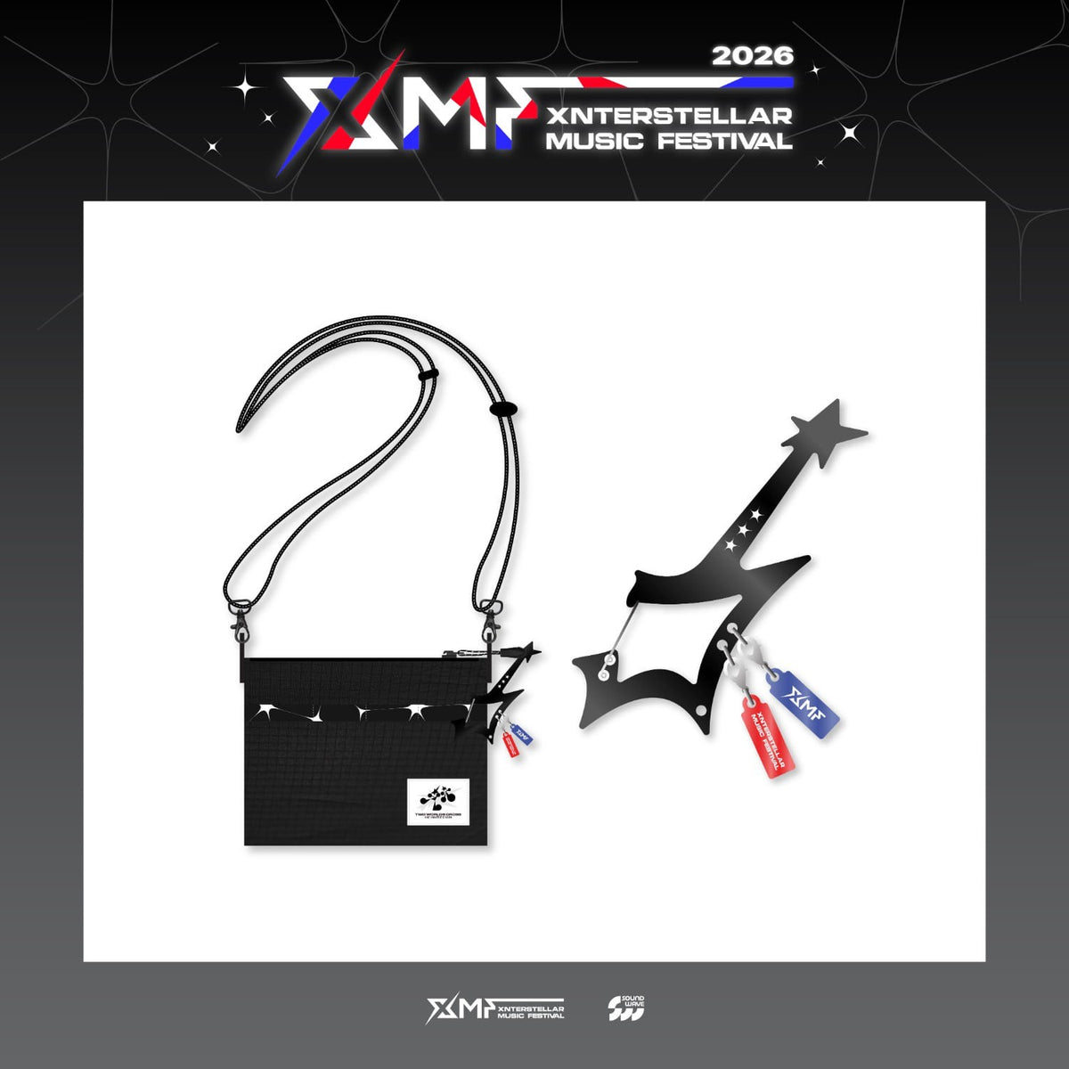 [XMF|إكس إم إف] {Kpop} (One) XMF - Sacoche Bag 17 x 22 cm + Carabiner (XMF 2026 Xnterstellar Music Festival) | إكس إم إف - حقيبة ساكوش ١٧ × ٢٢ سم مع كارابينر (مهرجان إكسنترستيلار الموسيقي XMF 2026)