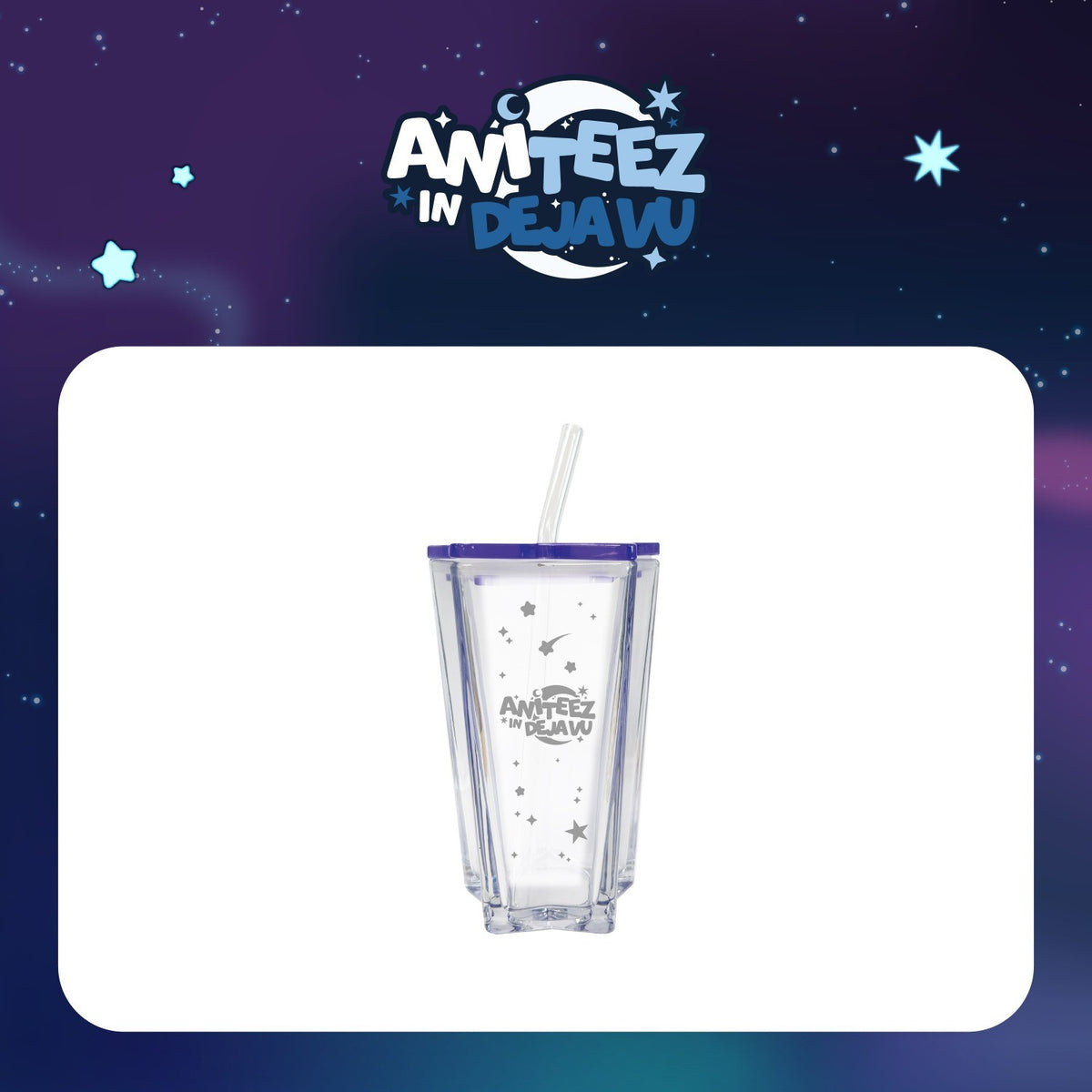 [ATEEZ|أتيز] (One) ATEEZ - ANITEEZ Starlight Glass Tumbler 8.3 x 13.2 cm with Straw (Pop-up [ANITEEZ IN DEJA VU]) | أتيز - كوب زجاجي ستارلايت أنيتيز ٨٫٣ × ١٣٫٢ سم مع شفاطة (بوب أب [أنيتيز إن ديجا فو])