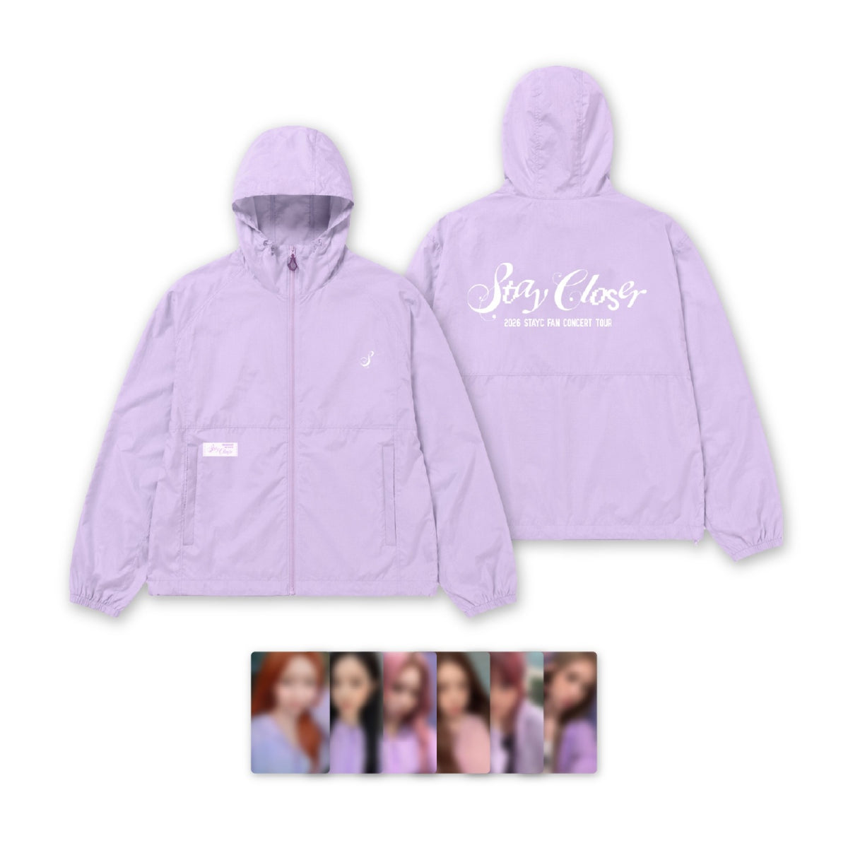 [STAYC|ستايسي] {Kpop} (One) STAYC - Hooded Windbreaker Lilac + 6 Photocards (2026 Fan Concert Tour [STAY CLOSER]) | ستايسي - جاكيت واقٍ من الرياح بقلنسوة لون ليلكي مع ٦ بطاقات صور (جولة حفلات الجمهور ٢٠٢٦ [ستاي كلوزر])