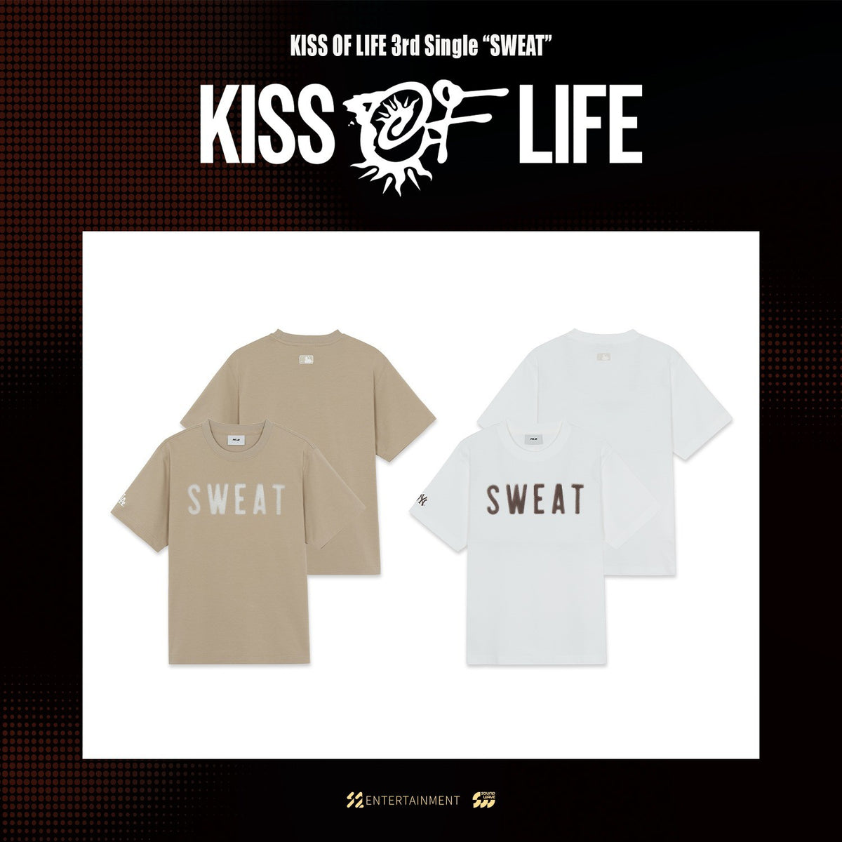 [KISS OF LIFE|كيس أوف لايف] {Kpop} (One) KISS OF LIFE x MLB - SWEAT Over-fit Short Sleeve T-Shirt (Beige / White, S-M-L) | كيس أوف لايف × إم إل بي - تيشيرت واسع بأكمام قصيرة (بيج / أبيض، S-M-L)