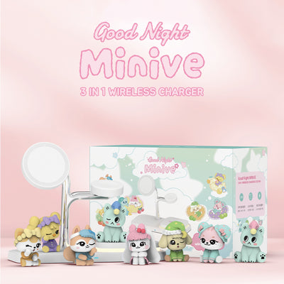 [IVE|آيف] {Kpop} (Set) IVE - MINIVE x MINTRAON 3-in-1 Wireless Charger with Random Figure 180 x 140 x 90 mm | آيف - شاحن لاسلكي ٣ في ١ من ميني في × مينت راون مع مجسم عشوائي
