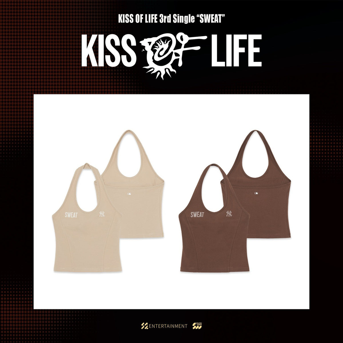 [KISS OF LIFE|كيس أوف لايف] {Kpop} (One) KISS OF LIFE x MLB - SWEAT Halterneck Sleeveless T-Shirt (Brown / Sand, S-M) (Pop-up 3rd Single [SWEAT]) | كيس أوف لايف × إم إل بي - تيشيرت بلا أكمام برقبة هالتر