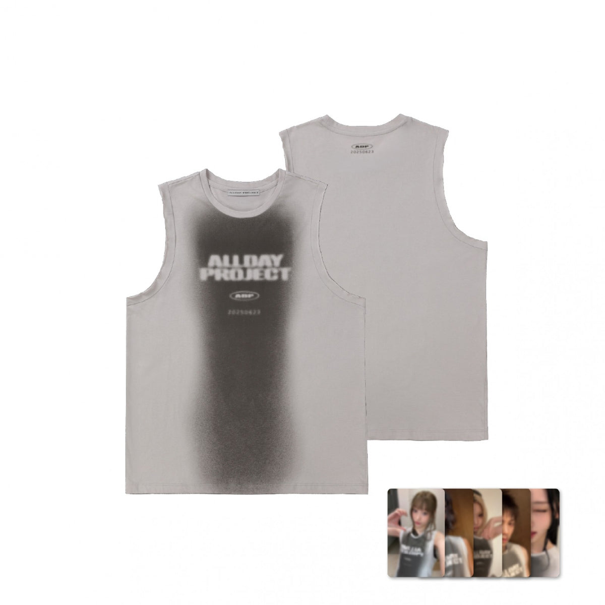 [ALLDAY PROJECT|أولداي بروجكت] {Kpop} (Set) ALLDAY PROJECT - Sleeveless Top Set, Shoulder 34 / Chest 54.5 / Length 74 cm + Photocard (CRASH Official Merch) | أولداي بروجكت - طقم تي شيرت بلا أكمام